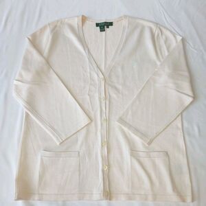 Lauren Ralph Lauren Womens Silk Blend Cardigan Sweater M Oatmeal Ivory